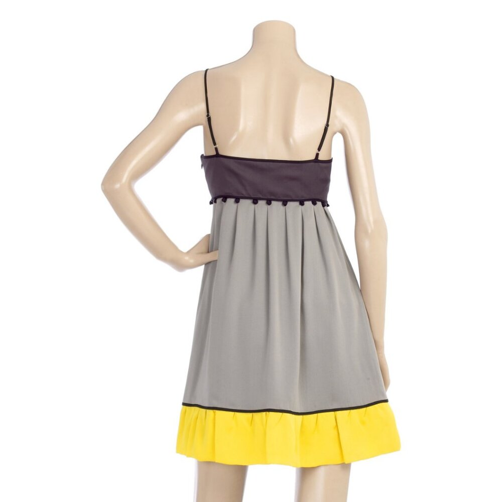 MINT ARNOLD GRAY & YELLOW SILK WITH POM POMS SLIP DRESS SIZE US 4 - Picture 3 of 12